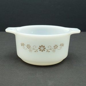 Dynaware Pyr-O-Rey White Milk Glass Casserole Small Brown Daisy Baking Dish